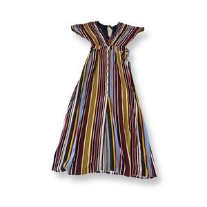 Retro vintage striped maxi dress with pockets